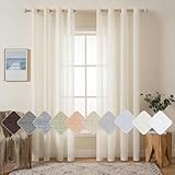 MIULEE 2er Set Voile Vorhang Sheer Leinenvorhang mit Ösen Transparente Leinen Optik Gardine Ösenschal Wohnzimmer Fensterschal Lichtdurchlässig Dekoschal Schlafzimmer 140x225cm (B x H) Elfenbeinweiß