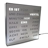Bada Bing LED Wortuhr Silber mit Deutscher Wort Anzeige - edle Metall Uhr mit USB Kabel Wanduhr modern - Tischuhr hochwertig lautlos zum Aufstellen/Aufhängen - Deko Geschenk Männer Büro Wohnzimmer