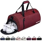 BECOJADDE Sporttaschen für Damen und Herren, 35L Reisetasche Duffel Bag Übernachtungstasche mit Schuhfach & Nassfach, wasserdichte Handgepäcktasche für Sport, Fitnessstudio, Schwimmen, Rotwein
