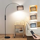 ANTENLICHT AURA Bogenlampe mit Fernbedienung Schwarz | Wohnzimmer Stehlampe Dimmbar | Inklusive LED E27 I Braun Stoffschirm 33 cm I Fußschalter I Bogenleuchte Vintage geeignet für Schlafzimmer, Hotel