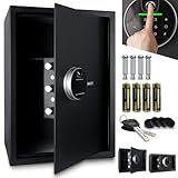 ONBEST elektr. Tresor mit Fingerabdruck, Zahlencode & Schlüssel – Safe aus Stahl mit 3 Schließbolzen – Geld, Wertsachen & Dokumente sicher verwahren – XL Möbel-safe 50x35x31cm groß (XL)