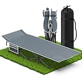 Feldbett Klappbar, Campingbett 190x70x35cm, Angelliege Karpfenliege mit Seitentasche und Tragetasche, Faltbett Liege Campingliege Faltbar Leicht für Camping, Reisen, Strand, Garten, hellgrau