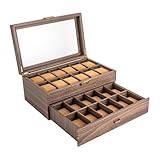 CHERIPOLI 24 Fächern Uhrenbox Organizer, Uhrenkasten Herren Aufbewahrungsbox, Display Case Schublabe für Geschenk Geschenkidee
