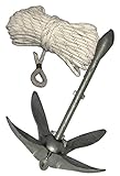 Saarwebstore Faltklappanker feuerverzinkt Set + 30m Ankerleine geflochten Ankerset Anker Klappanker Leine Tau Größe 6,0kg