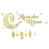 OSOLADY 1Blatt DIY Acrylmondstern Wandaufkleber für Ramadan Eid Wanddekoration für Kinderzimmer Leicht Anbringbar Glänzend Goldene Spiegeloberfläche für Festliche