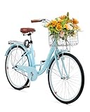 VEVOR Cruiser Fahrrad (Reifendurchmesser 660,4 mm) Beach Fahrrad mit großem Korb & Gepäckträger, Cruiser-Fahrrad mit verstellbarem Sitz, für Radfahren & Trainieren & Einkaufen Hellblau