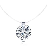 Belons 925 Sterling Silber 8mm Zirkonia Anhänger Damen Halskette Schwebender Stein Kette Unsichtbare Nylonkette Choker
