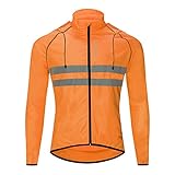 # Packbare Fahrradjacke mit Kapuze, Laufmantel, leicht, Windbreaker (Orange, XXXL)