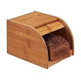 Relaxdays Brotkasten Bambus, rollbare Frontklappe, aromadichte Brotaufbewahrung, Rollbrotkasten, HBT: 18x20x27 cm, natur, Braun
