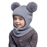 POIUIYQA Schalmütze Baby, Baby schlupfmütze, mit Bommel Niedliche Winter Warm Beanie,Kinder Strickmütze, Wintermütze Strickmütze mit Bommel Fleecefutter Beanie Mütze für Mädchen und Jungen