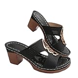Modische Damensandalen mit Blockabsatz, hohl, bequeme Schlupfschuhe, weiche Sohle, atmungsaktiv, rutschfest, Leder, Wanderschuhe für drinnen und draußen, Strandsandalen, Fußgewölbeunterstützung für
