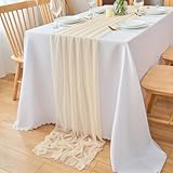 DecorMommt Tischläufer Beige Chiffon Tischläufer Hochzeit Beige Stoff Tischdeko Boho Tüllstoff Herbstdeko für Kommunionen Hochzeiten Taufen Ugeburtstag Esszimmer Party, 77x180 cm