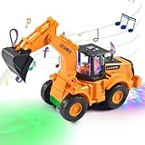 Funmo Bagger Spielzeug Bagger Kinder Baustellenauto Kinder Auto Kinderspielzeug Bagger Mit Lichtern und Mehreren Musikstücken für Kinder im Alter von 3 4 5 6 7 Jahren(Bagger)