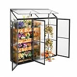 Gegaden Anlehngewächshaus Aluminium Beistell-Gewächshaus (Schwarz) – 180x54x190cm, 3 Türen & 2 Oberlicht, geeignet für Zitronenbaum-Töpfe, Chrysanthemen & weitere Pflanzen, Greenhouse