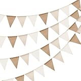 jijAcraft Wimpelkette Outdoor Beige Braun: Girlande Wetterfest 12M für Garten Wiederverwendbar Jute Wimpelgirlande mit 36 Stück Wimpel für Camping 3 Stück Deko Wimpelkette für Geburtstag