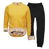 Generisch Herren Fleece Gefütterte Freizeitanzug Kapuzenpullover Jogginghose Sportanzug Winterjacke Set Tracksuit Warm Kuschelig Trainingsanzug Herren Baumwolle Männer(Gelb,M)