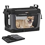 Feandrea Hundebox faltbar, 60 cm Transportbox für kleine Hunde, Hundetasche, Oxford-Gewebe, mit 4 Türen aus Netzstoff, Griffen, Taschen für Futter und Wasserflasche, tintenschwarz PDC016B01