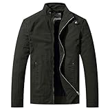 WenVen Herren Militär Jacke Leicht Jacke Übergangsjacke Feldjacke Cargojacken Leichte Jacke Outdoor Jacke Mantel Kurz Jacke Baumwolle Sommerjacke Grün L