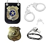 GUTERTOP Handschellen Kinder Echt Stahl, Polizei Zubehör Set Polizist Handschellen Abzeichen, Kinder Polizei Set für Cosplay Polizei Kostüm Kinder