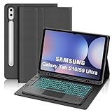 Tastaturhülle mit Touchpad für Samsung Galaxy Tab S10 Ultra 14,6 Zoll 2024, französische AZERTY-Tastatur mit 7 Farben mit Hintergrundbeleuchtung für Samsung Galaxy Tab S9 Ultra 14,6 Zoll 2023, Schwarz