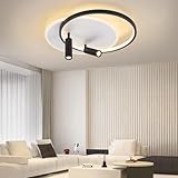 GBLY Deckenlampe LED Deckenleuchte Wohnzimmer: Wohnzimmerlampe Dimmbar 52W mit 2 Deckenstrahler Schwarz mit Fernbedienung Modern Acryl Schlafzimmerlampe Küchenlampe Rund für Haus Küche