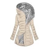 EMATOP Wintermantel Damen Warm Gefüttert Steppjacke Lange Elegant Damenmantel Winter Langarm Parka Jacke mit Kapuze Winterparka Mantel Einfarbig Bequemes Sportjacke Winddicht Outdoorjacke