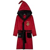 Harry Potter Mädchen Fleece Bademantel mit Kapuze, Taschen & Gürtel - kuscheliger Morgenmantel (Rot/Schwarz, 9-10 Jahre)