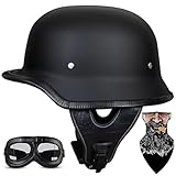 SYEBVTQ Vintage Deutsche Motorrad Halbhelme Halbschalenhelm Mit ECE Genehmigt Brain-Cap mit Sonnenbrille Schnellverschluss Schnalle, Jethelm Retro, Chopper Helm, Scooter-Helm