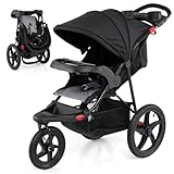 LIFEZEAL Kinderwagen klappbar, Kinderbuggy mit 3 Rädern, verstellbarem Sonnenschutz & 5-Punkt-Gurt, Buggy mit abnehmbarem Tablett & Getränkehalter, bis 22 kg, Schwarz