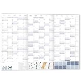 XXL Wandkalender 2025 Jahresplaner DIN A1+ 89x63 cm Wandplaner 2025 GEFALZT, Querformat Poster gefaltet Jahreskalender 25, Plakatkalender 16 Mon.: Nov 23 - Feb 25