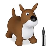 Relaxdays Hüpftier Hund, Springtier, bis 50 kg, BPA frei, Kinder ab 3 Jahren, inklusive Luftpumpe, Hopser, braun/weiß