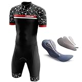 Herren Pro Trisuit Kurzarm Triathlonanzug für Ironman＋Wettkampfprofi gepolstert，Einteiliges Radtrikot Trisuit Einteiler–Triathlonanzug-3Taschen für Wettkampf Run, Cycle, Swim (TYP-11,XL)