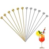 Classicseali 12 Stück Wiederverwendbare Cocktail Picks, Edelstahl Cocktailspieße, Metall Spiesse für Snacks Fingerfood für Getränke,Oliven,Vorspeisen,Obstdekoration (Gold, Silber in 2 Farben)