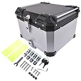 Bisenya 55L Motorrad Topcase Aluminium Motorrad Heckbox Reisen Motorradkoffer mit Sicherheitsschloss für Motorradhelm Helm, Wasserdicht Motorrad Top Box (Silber)