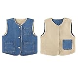 Baby Kleinkind Doppelseitige Weste Verdickter Denim Winter Ärmellose Jacke Jungen Mädchen Warmer Mantel Druckknöpfen mit Taschen, Blau 100