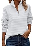 ASOMI Hoodie Damen Halber Reißverschluss: Herbst Langarm Sweatshirts Winter Kleidung Elegant Teenager Tops Outdoor Baggy Lässig Locker Hoody Warm Casual Streetwear Jumper V-Ausschnitt 70Weiß L1