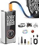 Tragbare Elektronische Luftpumpe, 150PSI Mini Kompressor mit Manometer 6000mAh, 5 Modi, 4 Düsen, Elektrischer Kompressor mit LCD, Wiederaufladbarer Autoreifen Pumpe für Fahrräder Motorräder Auto Bälle