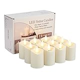 IMAGE Votivkerzen, 12 Stück Votivkerzen batteriebetrieben 3D Docht Elfenbein LED-Kerzen, flammenlose Votivkerzen mit Timer, Flicking Kerzen für Home Décor (Elfenbeinweiß)