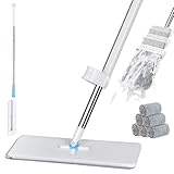 Midyb Flachmopp mit Auswringfunktion, Flach Bodenwischer mit 6 Mikrofaser Mop Pads & 132cm Edelstahlgriff, Wischmopp Wischer Boden für Hartholz, Laminat, Fliesen, Marmor