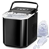 FOOING Eiswürfelmaschine Mini Tragbar,12kg/24h, Kompakt Eiswürfelbereiter Maschinen Arbeitsplatte,6-Minuten-Schnelleis-Maschine,Selbstreinigende ice maker für Zuhause, 2 Größen von Eis