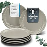 Steingut Frühstücksteller 6 Personen Hygge TESTSIEGER, Traumhaftes Skandinavisches Steingut Dessertteller Set, Kleine Teller, Salatteller - Pure Living in Hellbraun