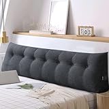 WODFARR Keilkissen, dreieckig, Lendenwirbelstütze, großes Rückenkissen, Baumwolle und Leinen, Lesekissen für Bett, Lesekissen, abnehmbar (Dunkelgrau, 200 x 50 x 20 cm, Baumwolle und Leinen)
