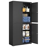 SONGMICS Aktenschrank, Mehrzweckschrank, Büroschrank, mit 4 Türen und 5 Ebenen, 40 x 80 x 180 cm, 2 Schlösser, verstellbare Ablagen, Aufbewahrungsschrank aus Stahl, Mattschwarz OMC016B01