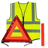 ZTBFHLZQ Warndreieck kfz Warnwesten Set, 360 Grad Reflektierend Warndreieck, Reflektierend Notfalldreieck, KFZ Warnweste, Notfalldreieck Faltbar, Pannendreieck Faltbar mit Aufbewahrungskoffer