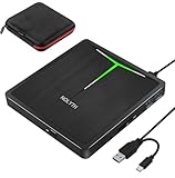 NOLYTH Externes DVD Laufwerk, CD Laufwerk Extern USB, Type-C Externer CD/DVD RW Brenner mit SD TF/2 USB Ports/Tasche, Tragbar Externes CD Laufwerk für Laptop PC Mac MacBook Windows 11