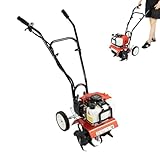 OUBUBY 52CC Gartenfräse Benzin 2-Takt Rasenboden Bodenhacke Mini Pflüger Grubber Kultivator, 30 cm Arbeitsbreite 30-120 mm Arbeitstiefe Motorhacke Benzin für Betriebe, Obstgärten und Gärten