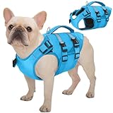 Kuoser Schwimmweste Hund Klein, Rettungswesten für Hunde Schwimmweste mit Griff und Reflektierend, Verstellbar Hundeschwimmweste, Schwimmweste für Kleine Hunde mit Verbesserter Auftrieb, Blau XS