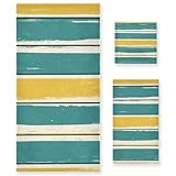 ALAZA Handtuch-Set, 3-teilig, weich, saugfähig, für Zuhause, Küche, Fitnessstudio, Strand, Blaugrün / Weiß / Gelb