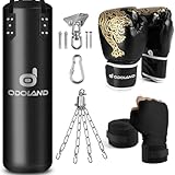 Odoland Boxsack Set UNGEFÜLLT 6 IN 1 mit Punchingsäcke 4FT Erwachsene 12OZ Boxhandschuhen und Deckenhaken für Boxsäck Kette für Sandsack Boxen Kampfsport Kickboxen Muay Thai MMA Training