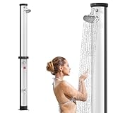 SUBTLETY Solardusche 40 Liter PVC Kunststoff Solar Gartendusche mit Drehbare Verchromt Regenduschkopf & Wasserhahn Camping Duschsäule Warm Wasser bis 60℃ Pooldusche für Garten Strand Patio (Silber)